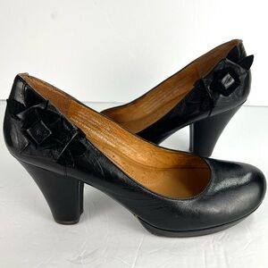 Naya Bakula Leather Platform Pumps with Floral Heel Detail size 7.5 Black Dressy